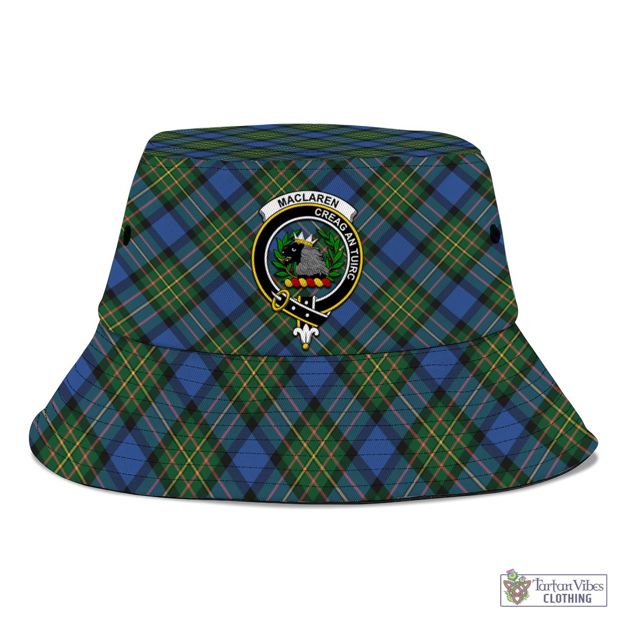 Tartan Vibes Clothing MacLaren Ancient Tartan Bucket Hat with Family Crest