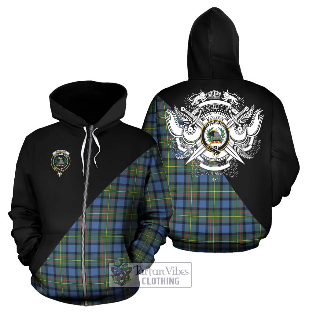 Tartan Vibes Clothing MacLaren Ancient Tartan Hoodie with Family Crest and Military Logo Style