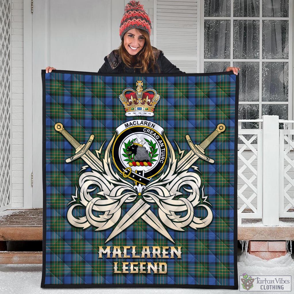 Tartan Vibes Clothing MacLaren Ancient Tartan Quilt with Clan Crest and the Golden Sword of Courageous Legacy