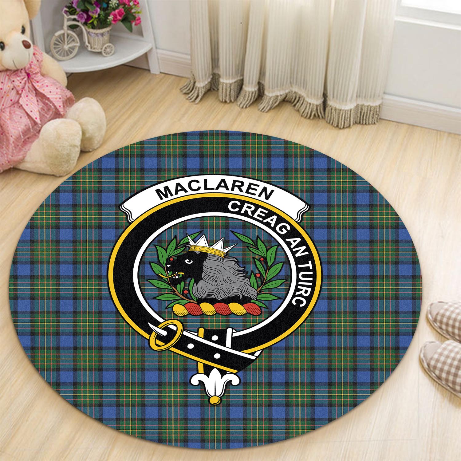 maclaren-ancient-tartan-round-rug-with-family-crest