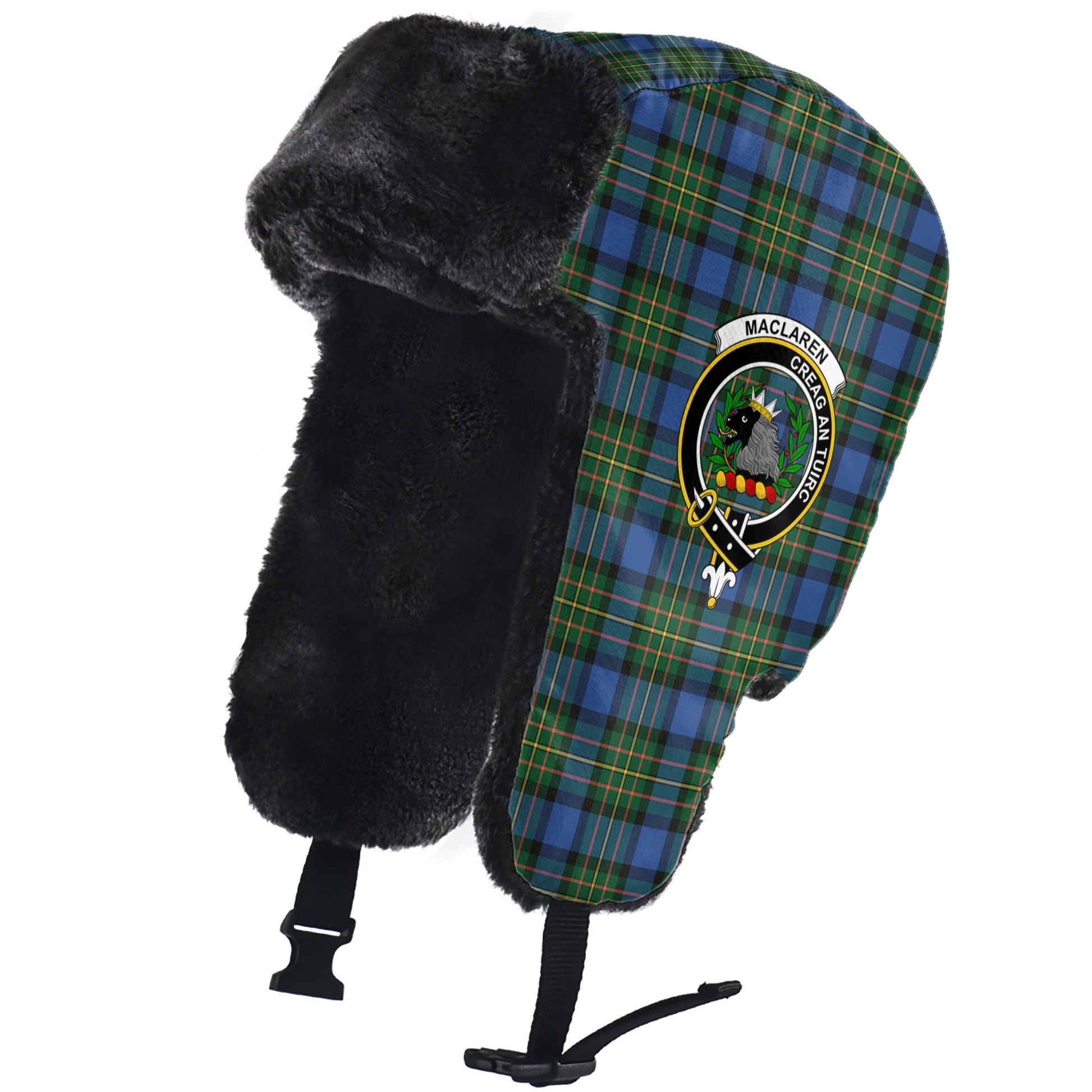 MacLaren Ancient Tartan Winter Trapper Hat with Family Crest - Tartanvibesclothing