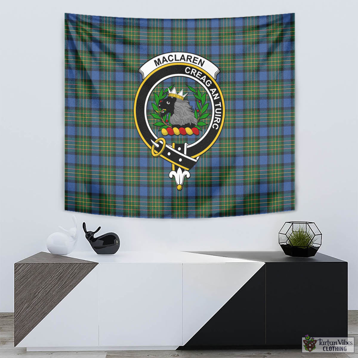 Tartan Vibes Clothing MacLaren Ancient Tartan Tapestry Wall Hanging and Home Decor for Room with Family Crest