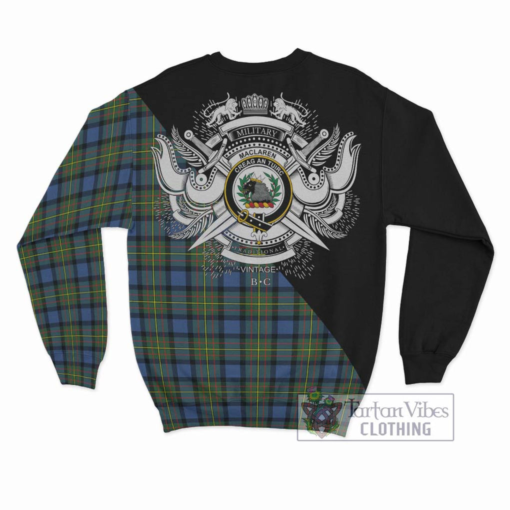 MacLaren Ancient Tartan Sweatshirt with Family Crest and Military Logo Style - Tartanvibesclothing Shop