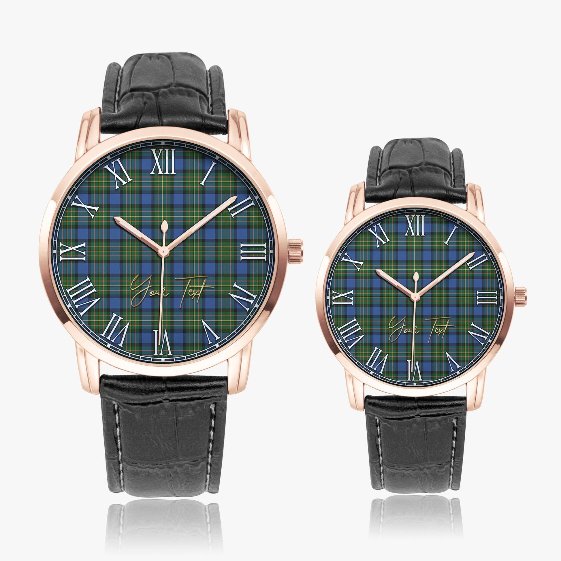 MacLaren Ancient Tartan Personalized Your Text Leather Trap Quartz Watch Wide Type Rose Gold Case With Black Leather Strap - Tartanvibesclothing