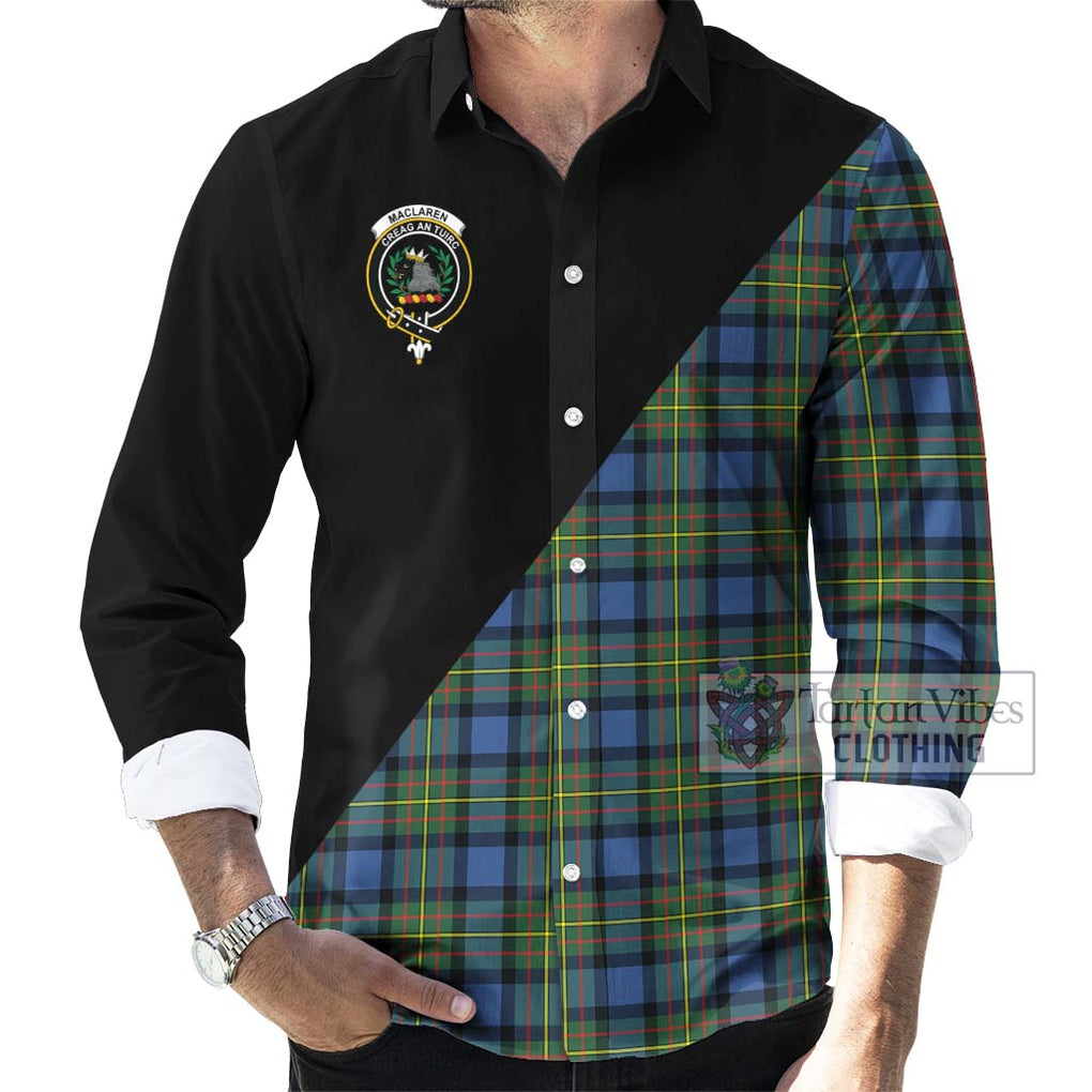 MacLaren Ancient Tartan Long Sleeve Button Shirt with Family Crest and Military Logo Style - Tartanvibesclothing Shop