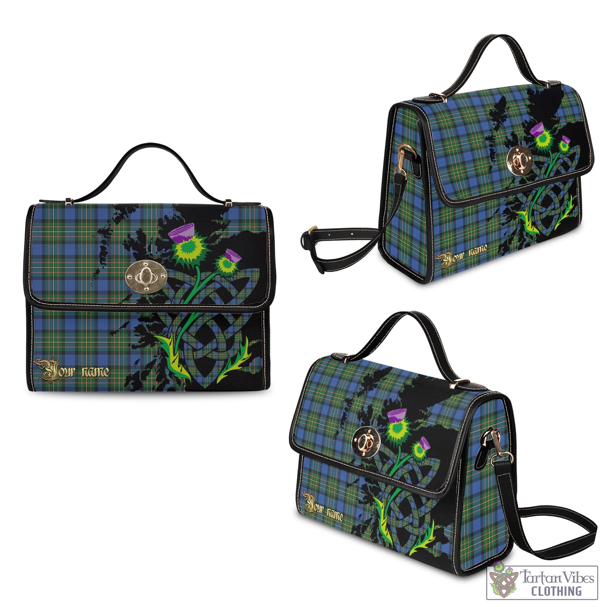 Tartan Vibes Clothing MacLaren Ancient Tartan Waterproof Canvas Bag with Scotland Map and Thistle Celtic Accents