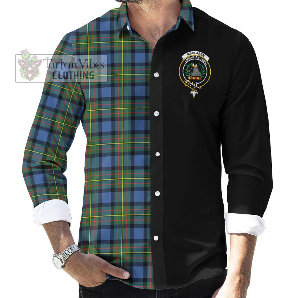 MacLaren Ancient Tartan Long Sleeve Button Shirt with Family Crest and Half Of Me Style - Tartanvibesclothing Shop