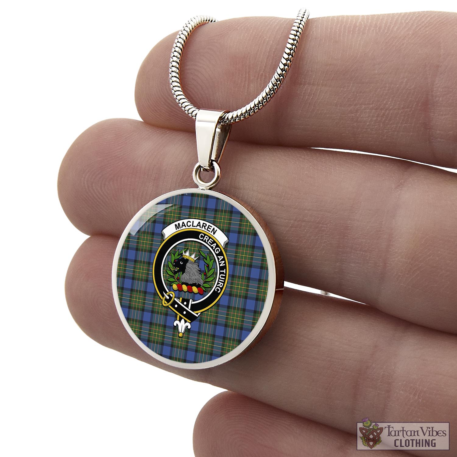 Tartan Vibes Clothing MacLaren Ancient Tartan Circle Necklace with Family Crest