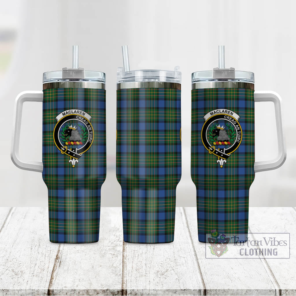 Tartan Vibes Clothing MacLaren Ancient Tartan and Family Crest Tumbler with Handle