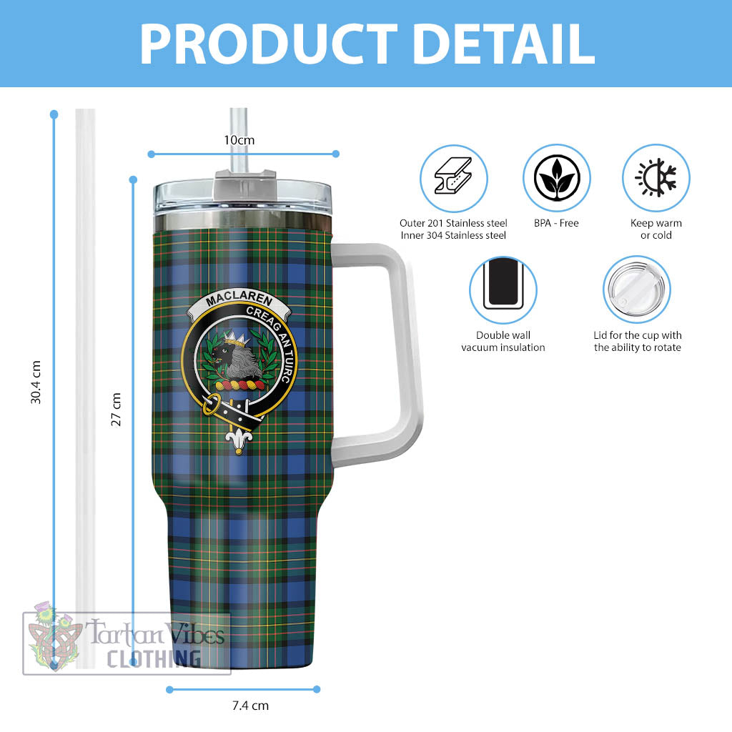 Tartan Vibes Clothing MacLaren Ancient Tartan and Family Crest Tumbler with Handle