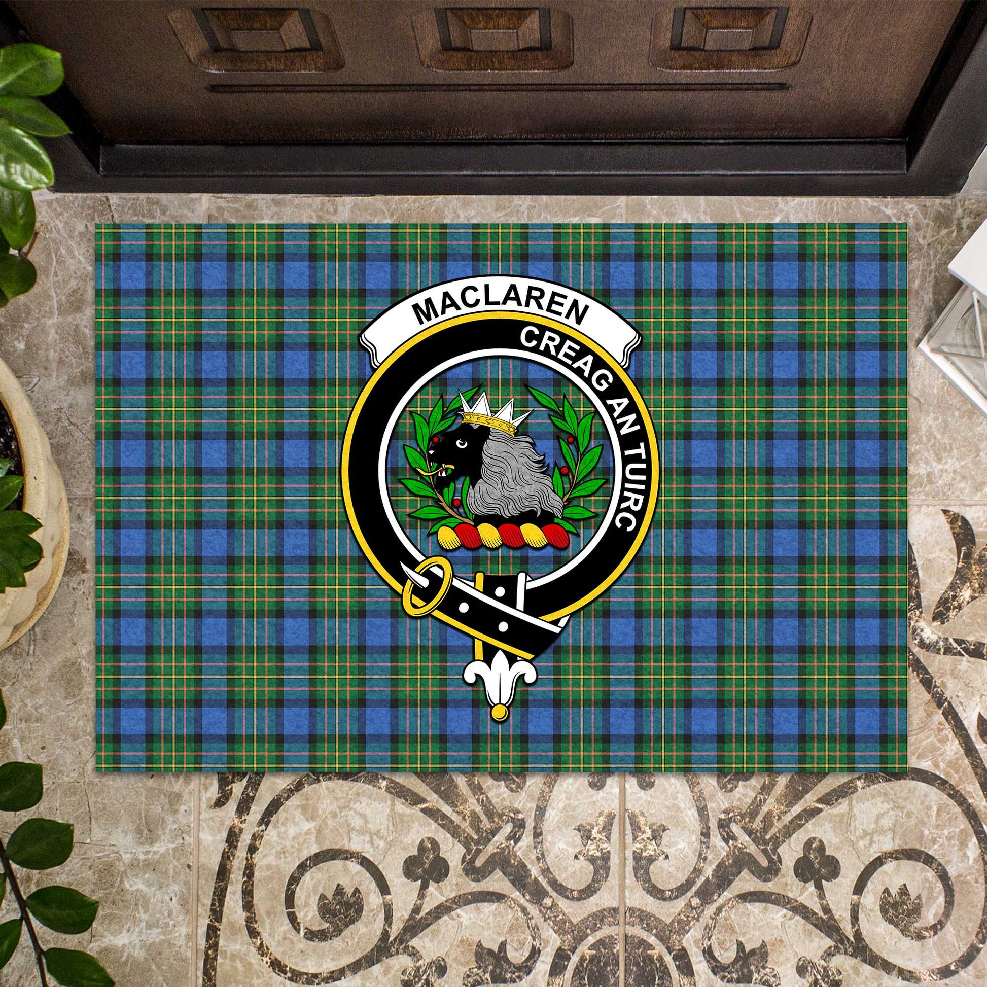 MacLaren Ancient Tartan Door Mat with Family Crest - Tartanvibesclothing