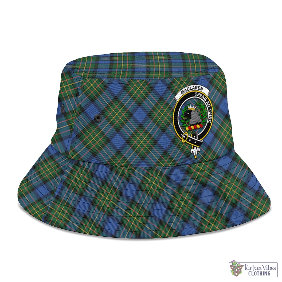 Tartan Vibes Clothing MacLaren Ancient Tartan Bucket Hat with Family Crest