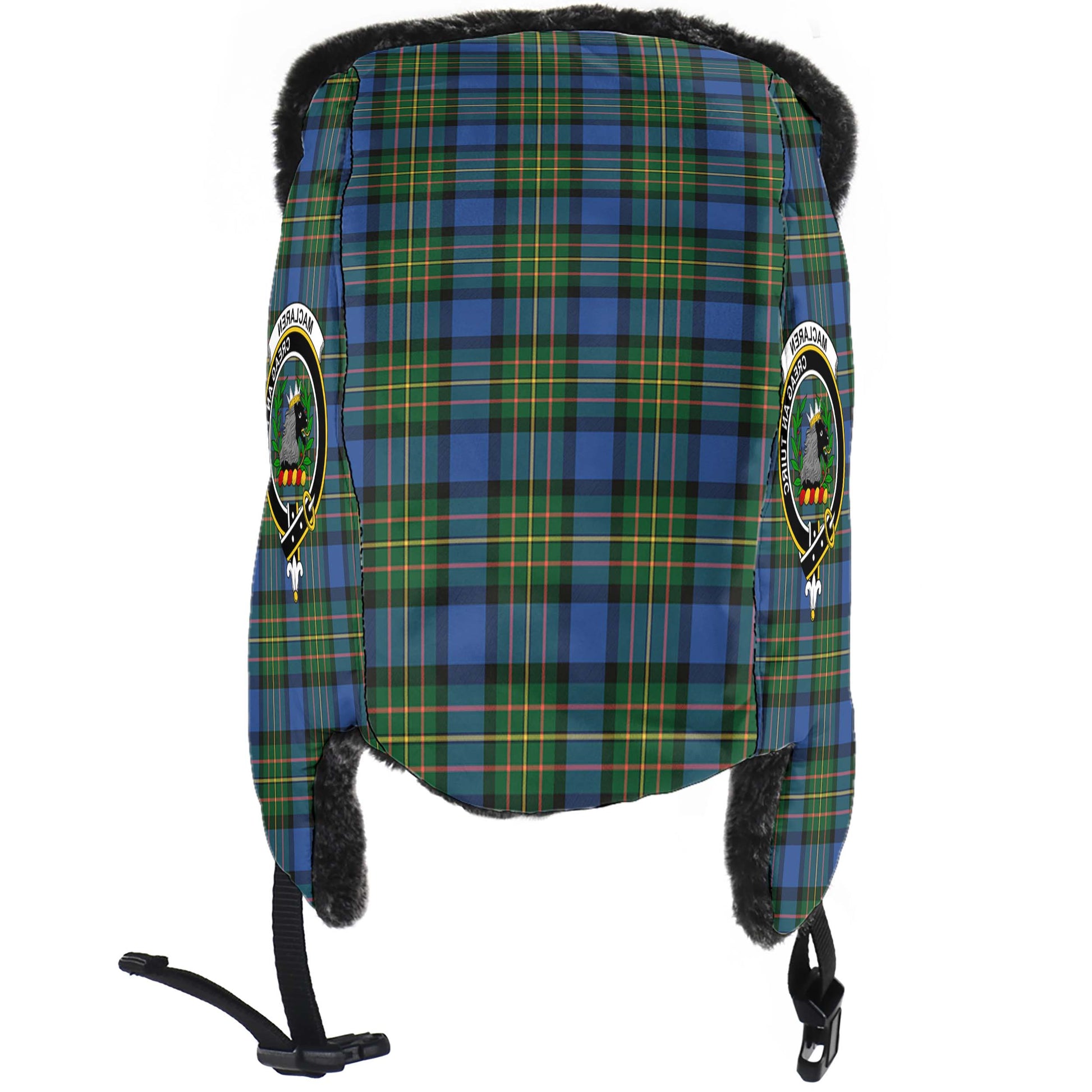 MacLaren Ancient Tartan Winter Trapper Hat with Family Crest - Tartanvibesclothing