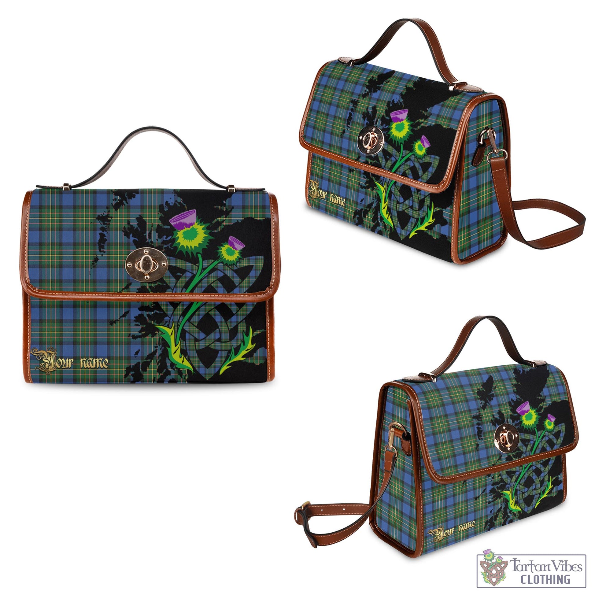 Tartan Vibes Clothing MacLaren Ancient Tartan Waterproof Canvas Bag with Scotland Map and Thistle Celtic Accents