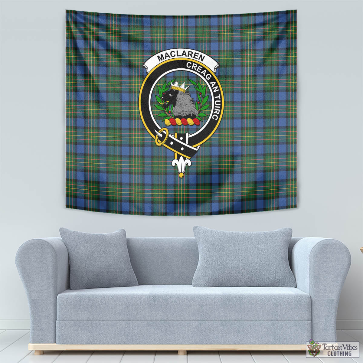 Tartan Vibes Clothing MacLaren Ancient Tartan Tapestry Wall Hanging and Home Decor for Room with Family Crest