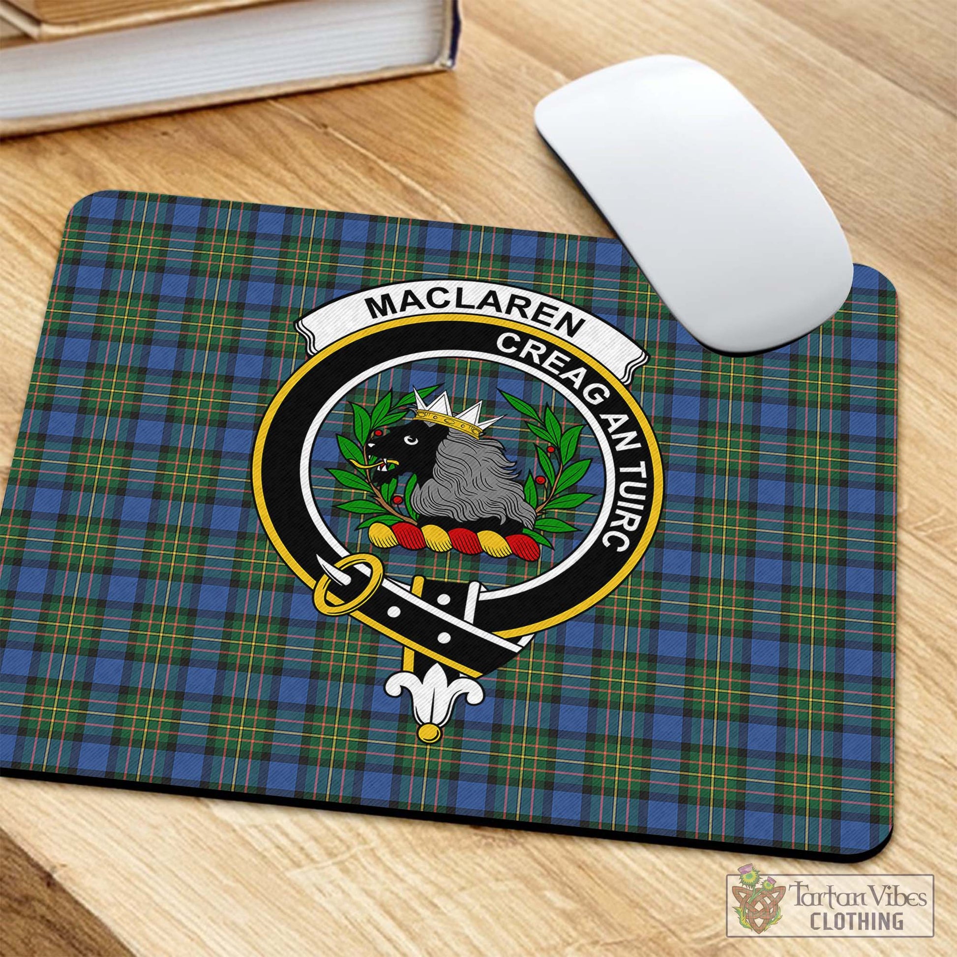 Tartan Vibes Clothing MacLaren Ancient Tartan Mouse Pad with Family Crest