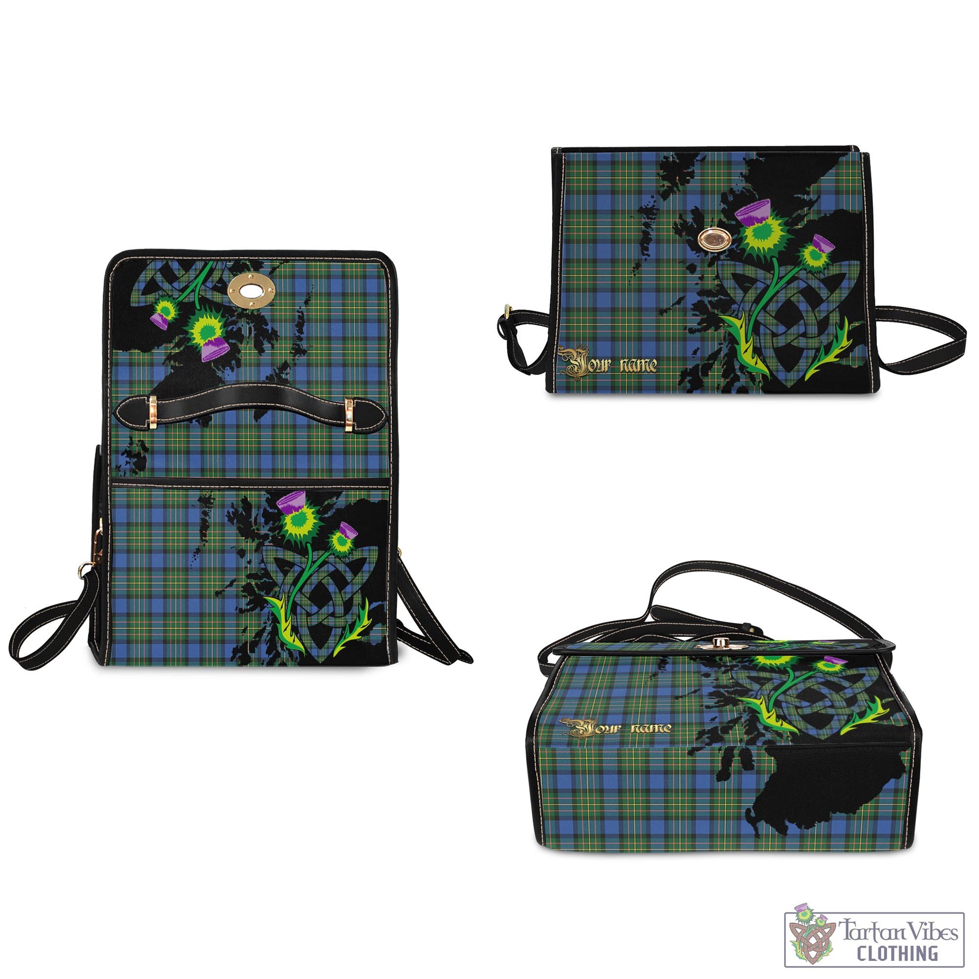 Tartan Vibes Clothing MacLaren Ancient Tartan Waterproof Canvas Bag with Scotland Map and Thistle Celtic Accents