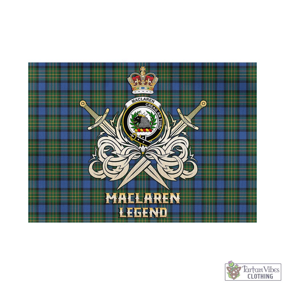 Tartan Vibes Clothing MacLaren Ancient Tartan Flag with Clan Crest and the Golden Sword of Courageous Legacy