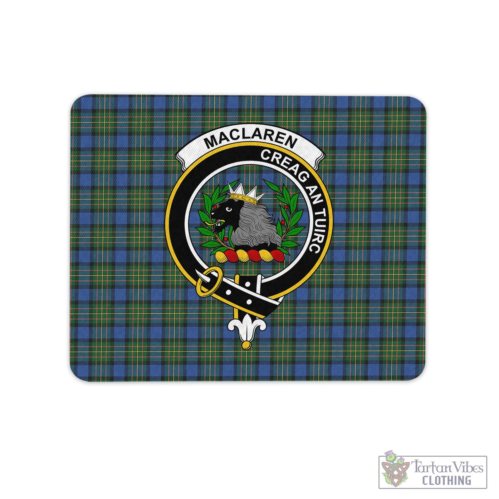 Tartan Vibes Clothing MacLaren Ancient Tartan Mouse Pad with Family Crest