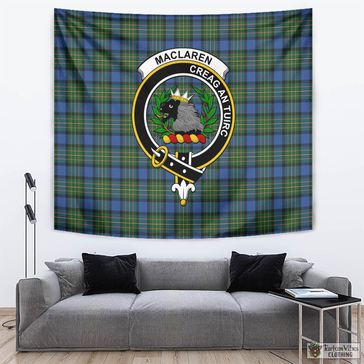 Tartan Vibes Clothing MacLaren Ancient Tartan Tapestry Wall Hanging and Home Decor for Room with Family Crest