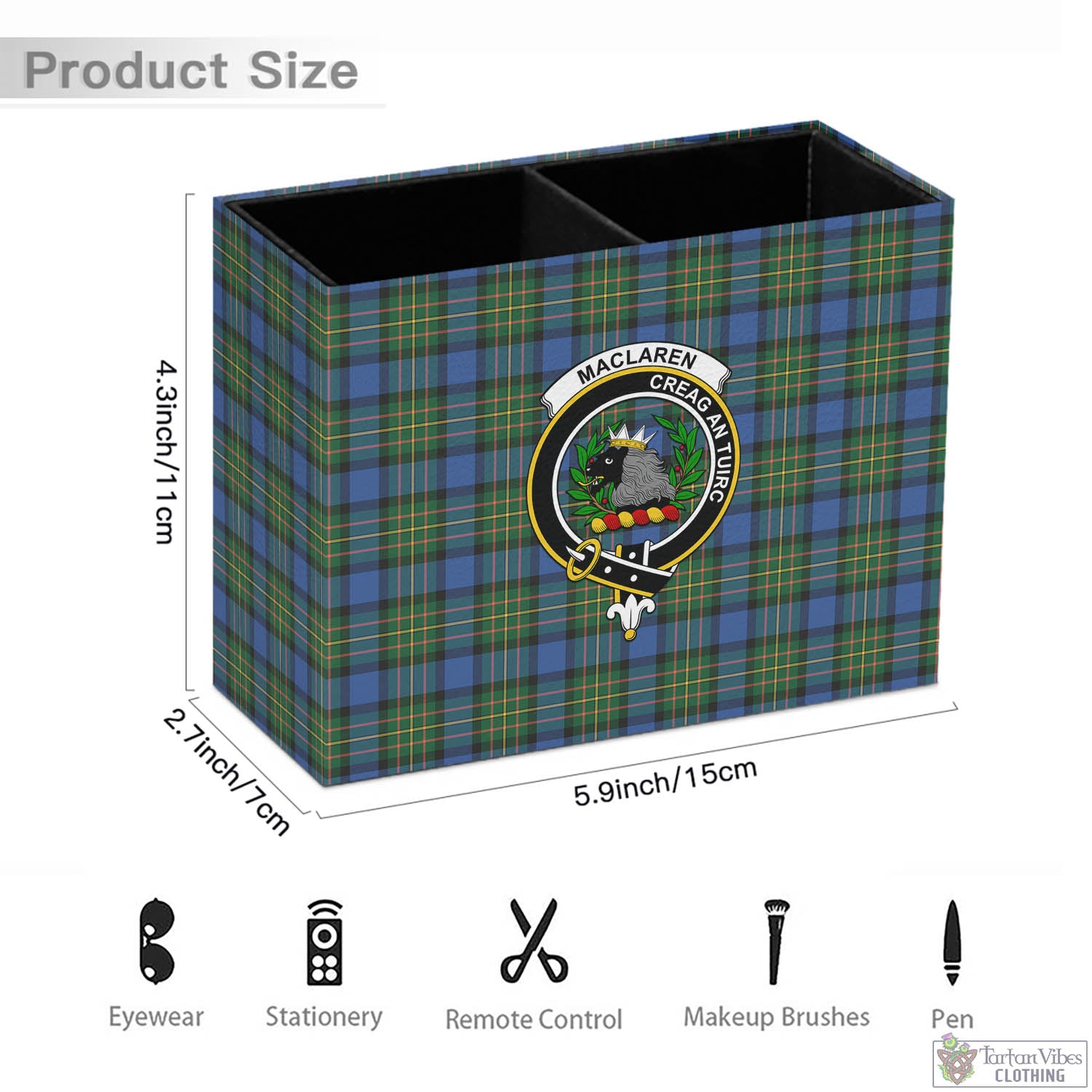 Tartan Vibes Clothing MacLaren Ancient Tartan Pen Holder with Family Crest