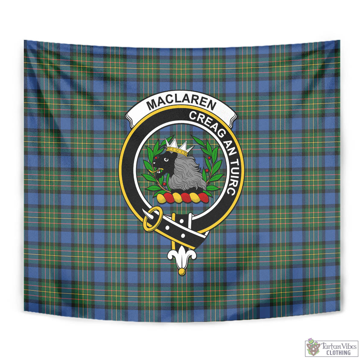 Tartan Vibes Clothing MacLaren Ancient Tartan Tapestry Wall Hanging and Home Decor for Room with Family Crest