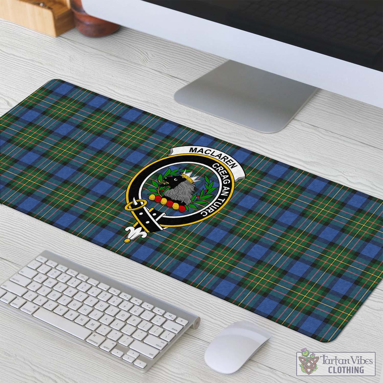 Tartan Vibes Clothing MacLaren Ancient Tartan Mouse Pad with Family Crest