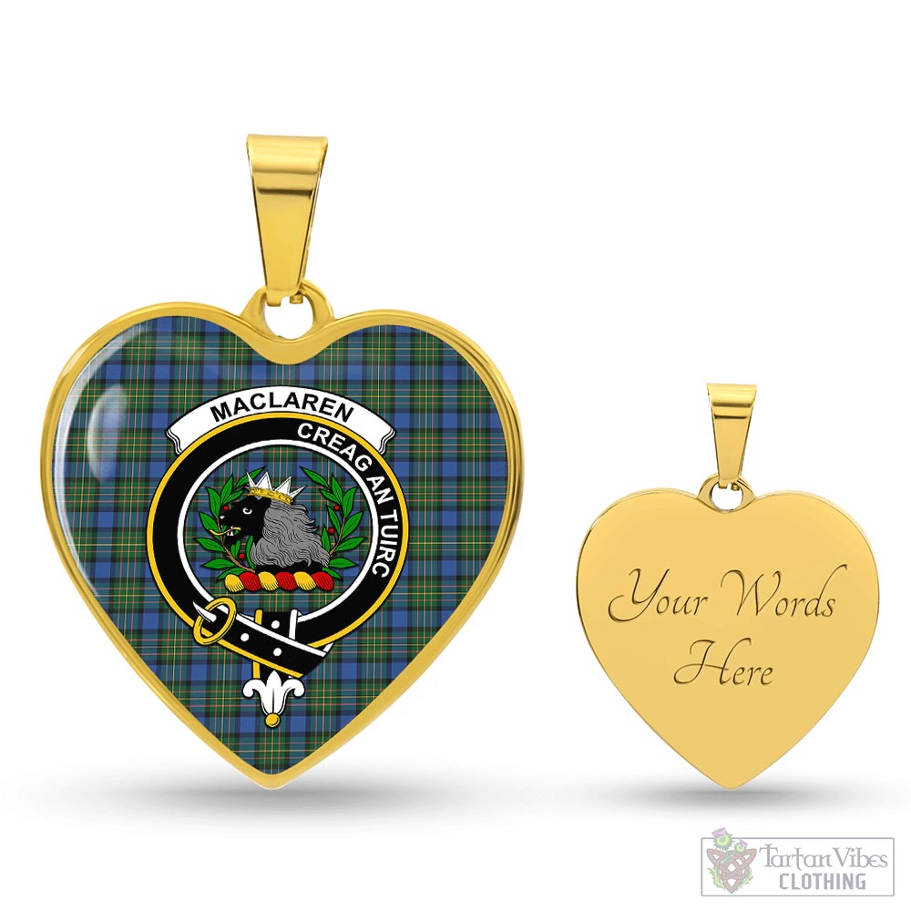 Tartan Vibes Clothing MacLaren Ancient Tartan Heart Necklace with Family Crest