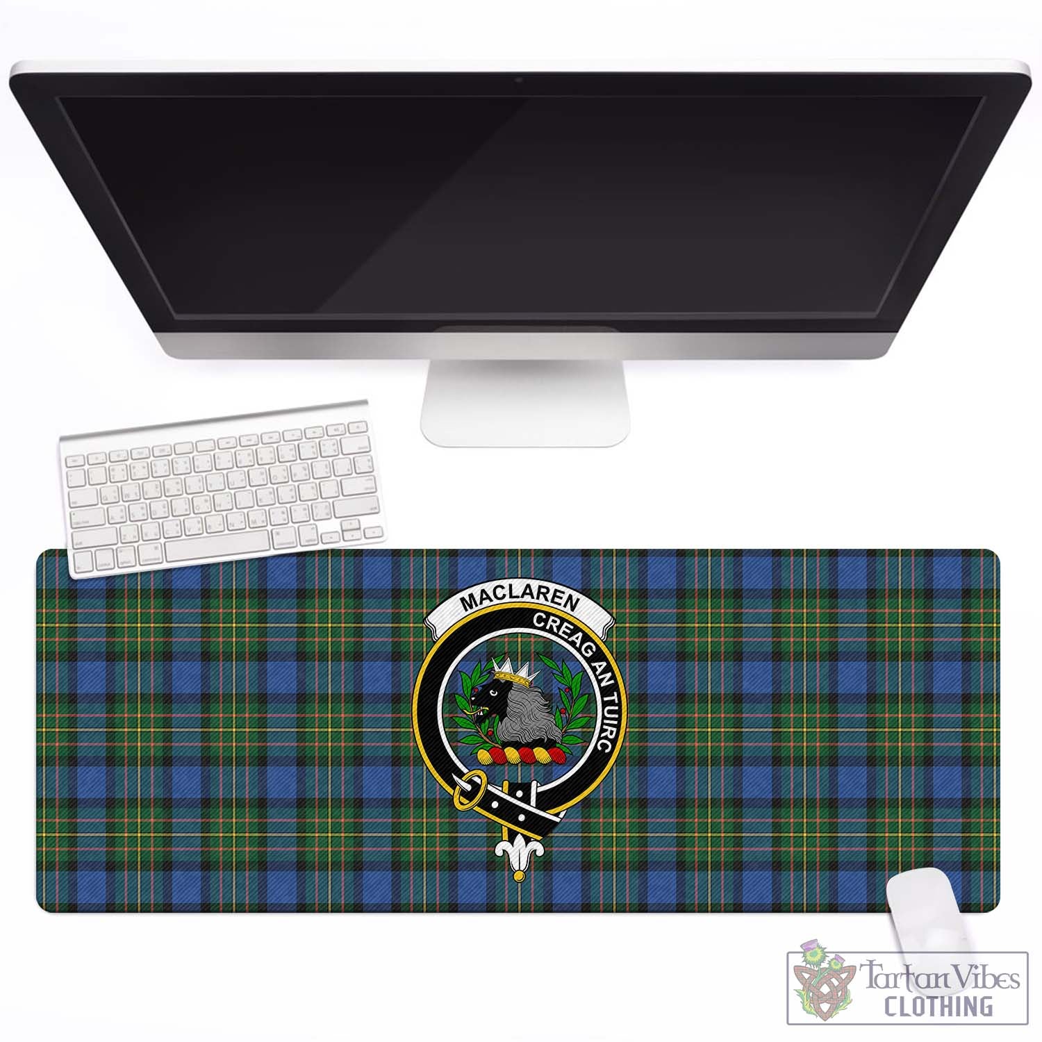 Tartan Vibes Clothing MacLaren Ancient Tartan Mouse Pad with Family Crest