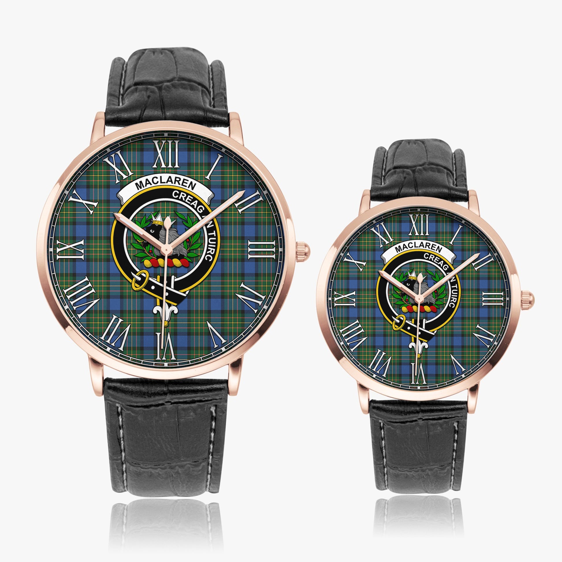 MacLaren Ancient Tartan Family Crest Leather Strap Quartz Watch - Tartanvibesclothing