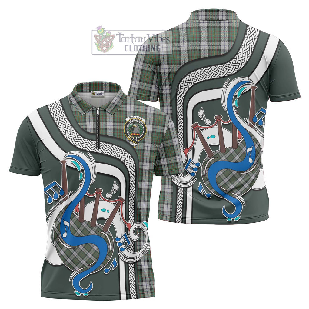 MacLaren Dress Tartan Zipper Polo Shirt with Epic Bagpipe Style Unisex - Tartanvibesclothing Shop