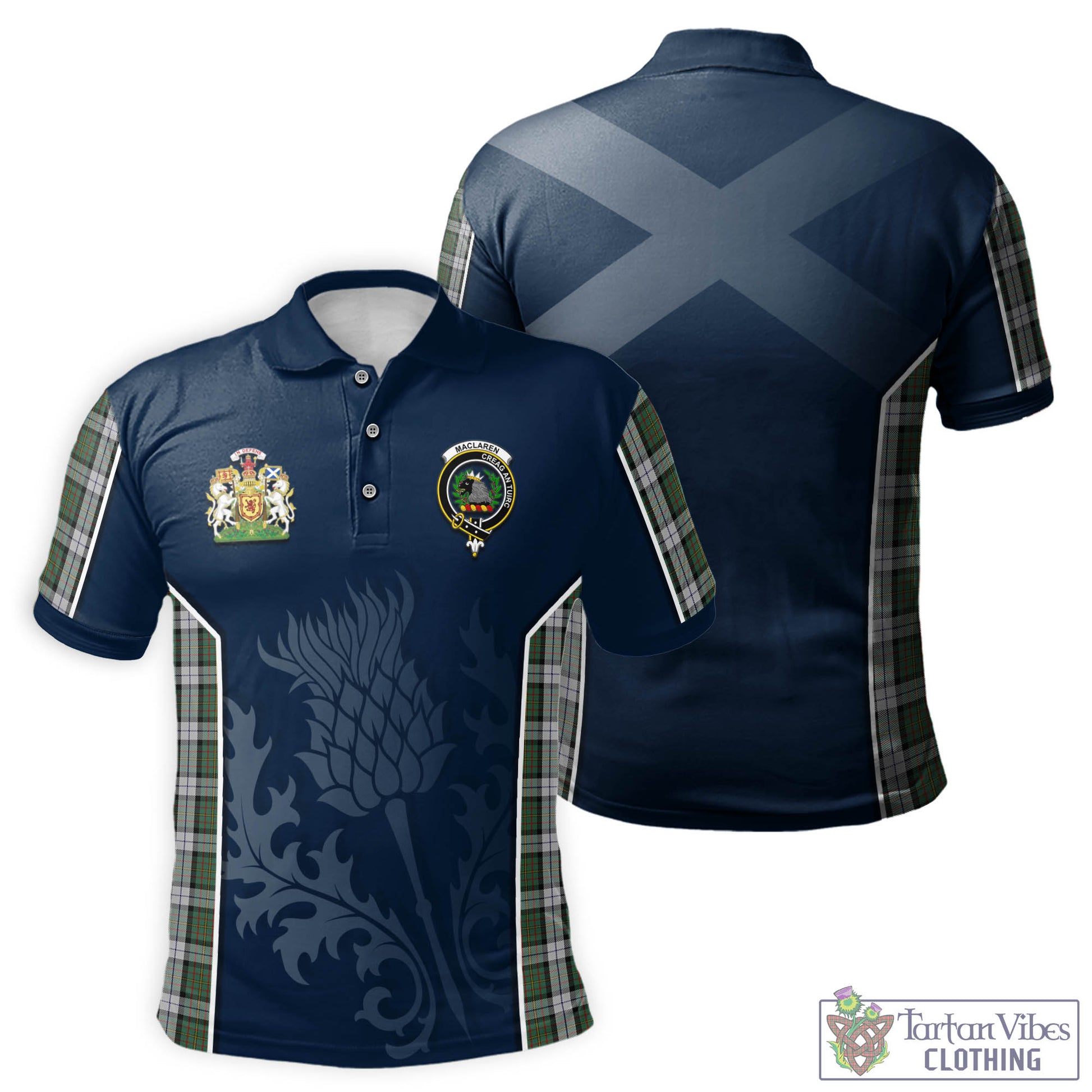 Tartan Vibes Clothing MacLaren Dress Tartan Men's Polo Shirt with Family Crest and Scottish Thistle Vibes Sport Style