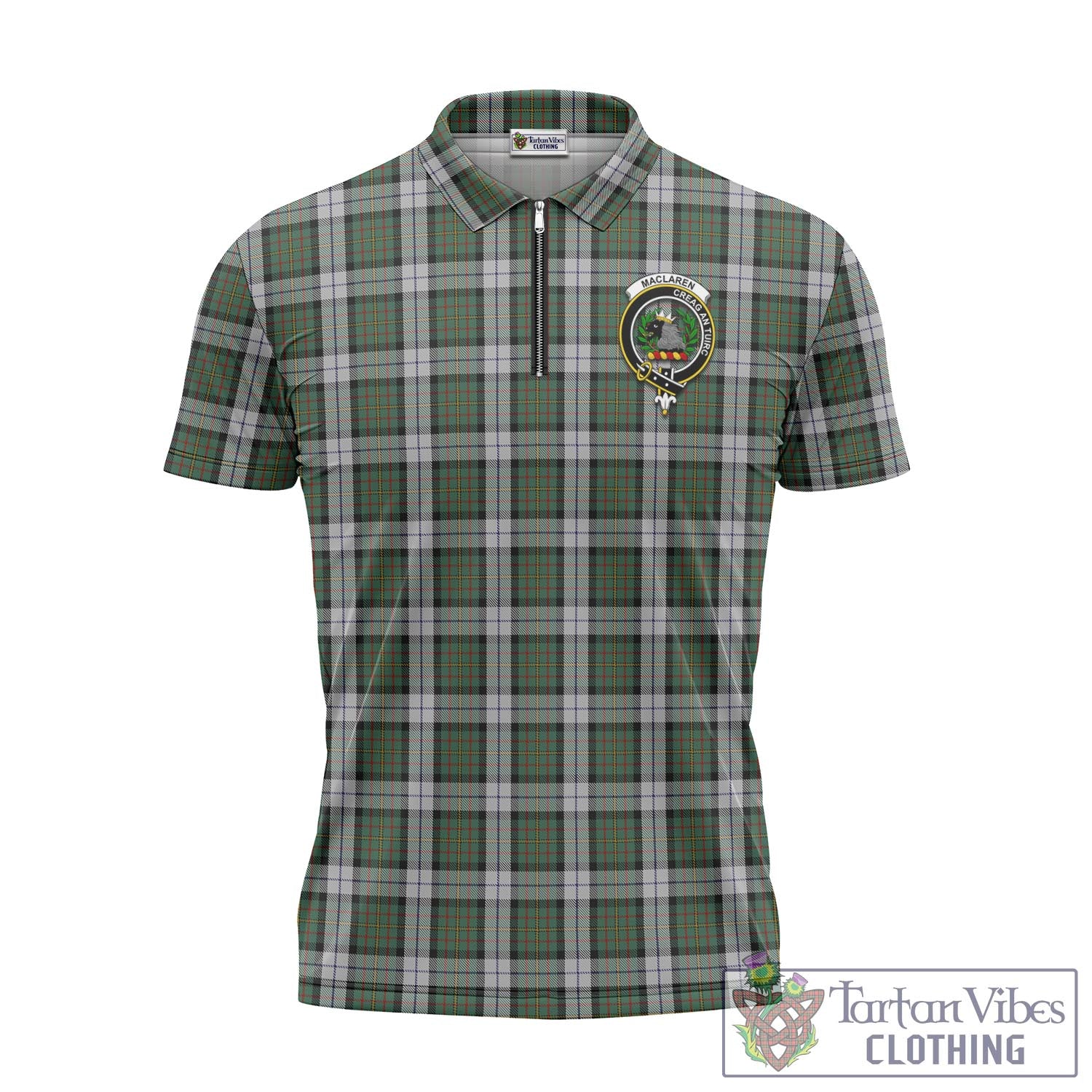 Tartan Vibes Clothing MacLaren Dress Tartan Zipper Polo Shirt with Family Crest