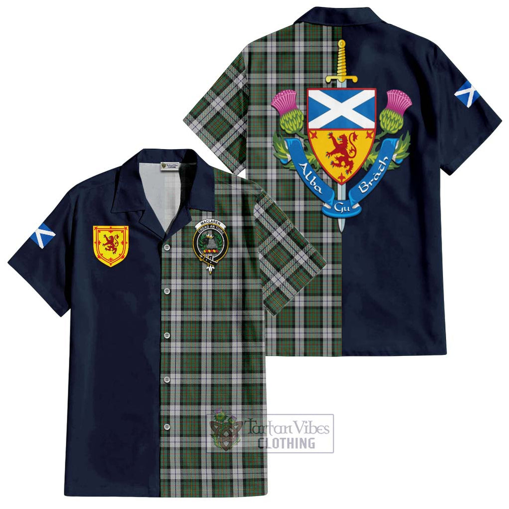 Tartan Vibes Clothing MacLaren Dress Tartan Short Sleeve Button Shirt with Scottish Lion Royal Arm Half Style