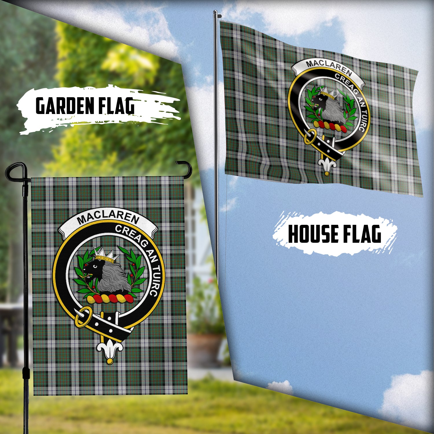 MacLaren Dress Tartan Flag with Family Crest Garden Flag (Vertical) - Tartan Vibes Clothing