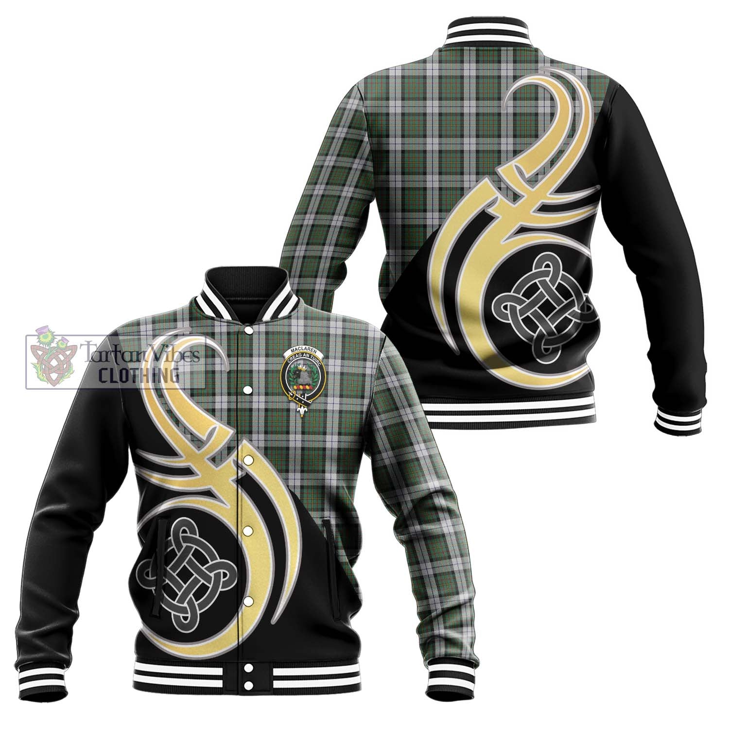 MacLaren Dress Tartan Baseball Jacket with Family Crest and Celtic Symbol Style Unisex - Tartan Vibes Clothing