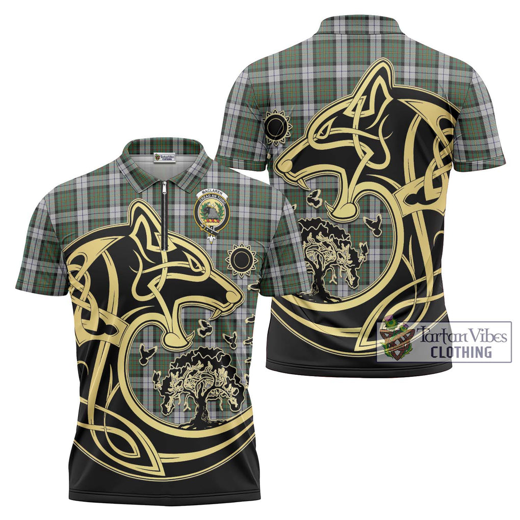 MacLaren Dress Tartan Zipper Polo Shirt with Family Crest Celtic Wolf Style Unisex - Tartanvibesclothing Shop