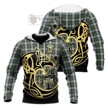 MacLaren Dress Tartan Knitted Hoodie with Family Crest Celtic Wolf Style