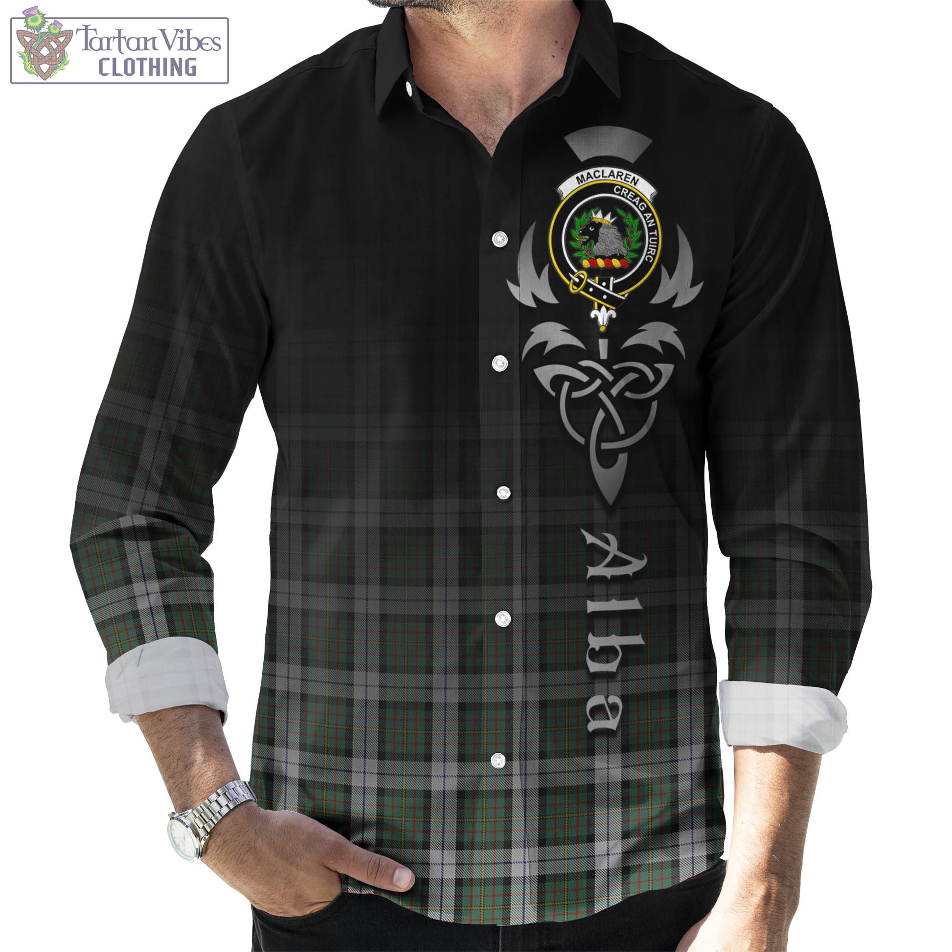 Tartan Vibes Clothing MacLaren Dress Tartan Long Sleeve Button Up Featuring Alba Gu Brath Family Crest Celtic Inspired