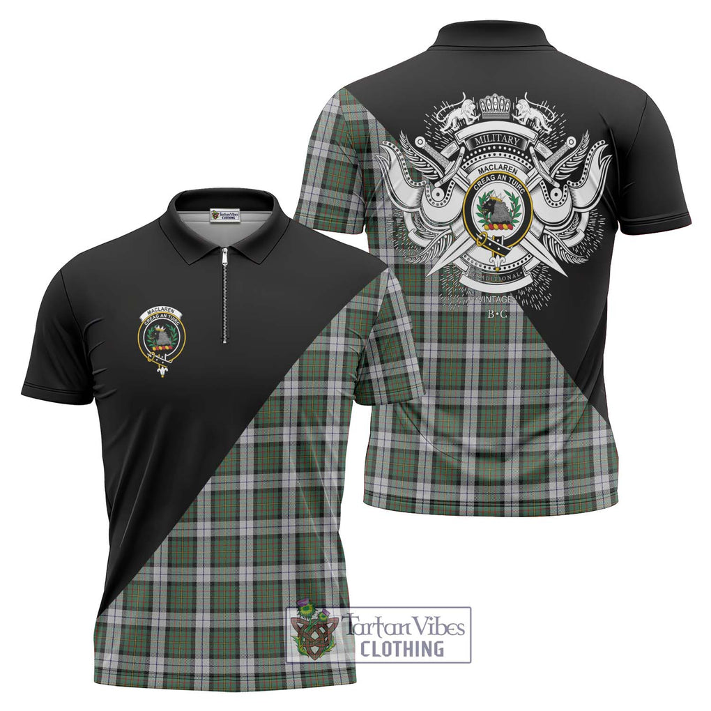 MacLaren Dress Tartan Zipper Polo Shirt with Family Crest and Military Logo Style Unisex - Tartanvibesclothing Shop