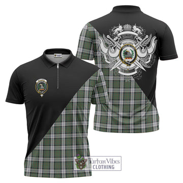 MacLaren Dress Tartan Zipper Polo Shirt with Family Crest and Military Logo Style