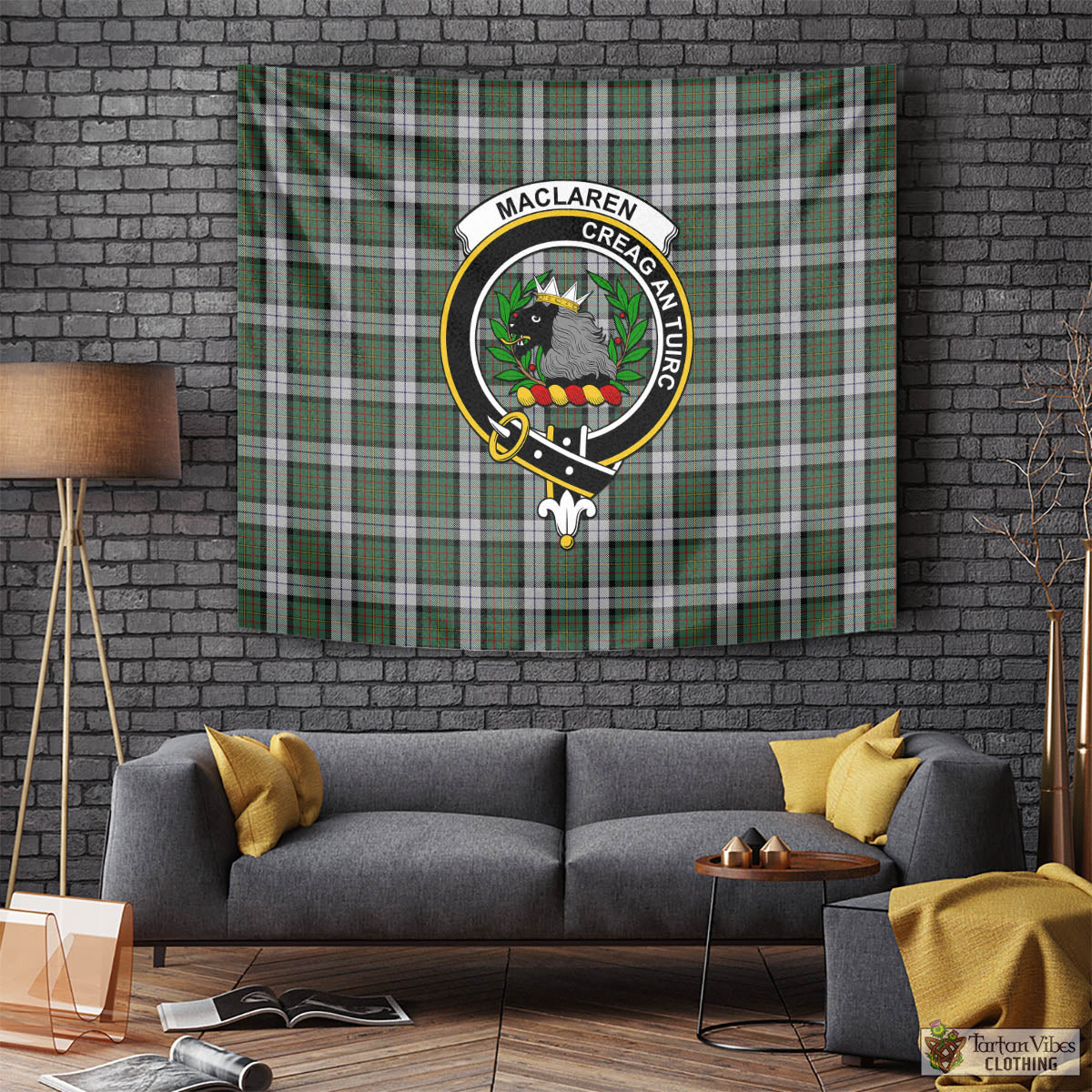 Tartan Vibes Clothing MacLaren Dress Tartan Tapestry Wall Hanging and Home Decor for Room with Family Crest