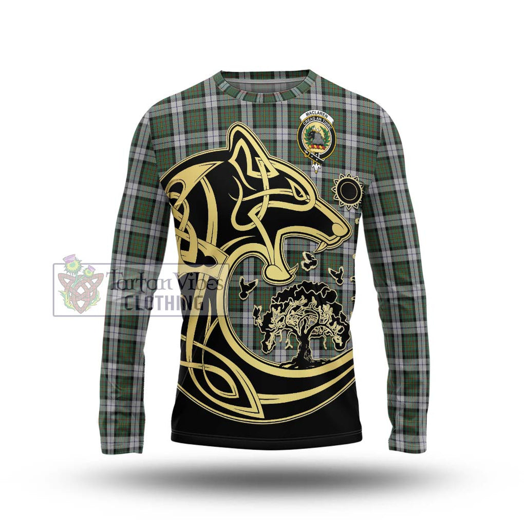 MacLaren Dress Tartan Long Sleeve T-Shirt with Family Crest Celtic Wolf Style Unisex - Tartan Vibes Clothing