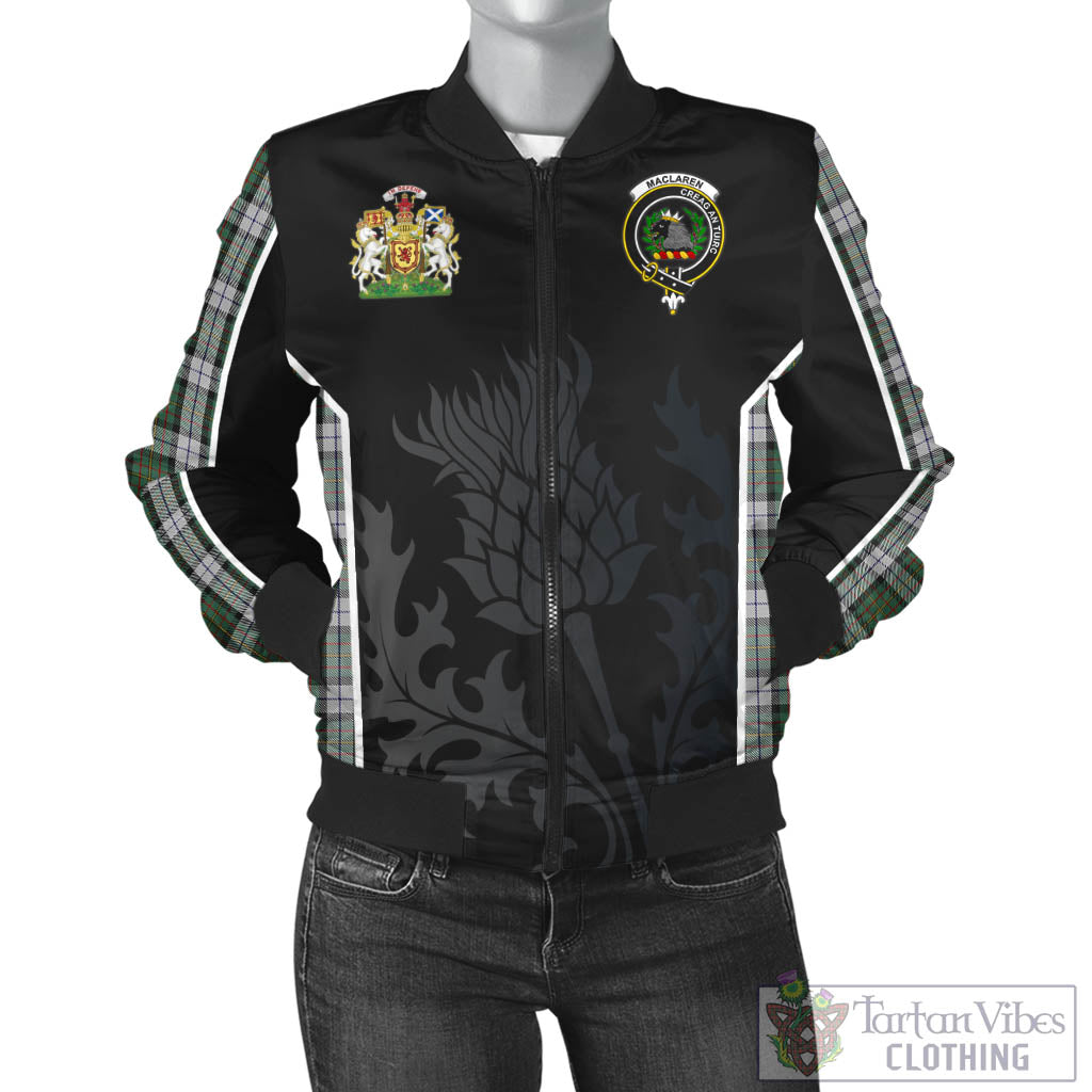 Tartan Vibes Clothing MacLaren Dress Tartan Bomber Jacket with Family Crest and Scottish Thistle Vibes Sport Style