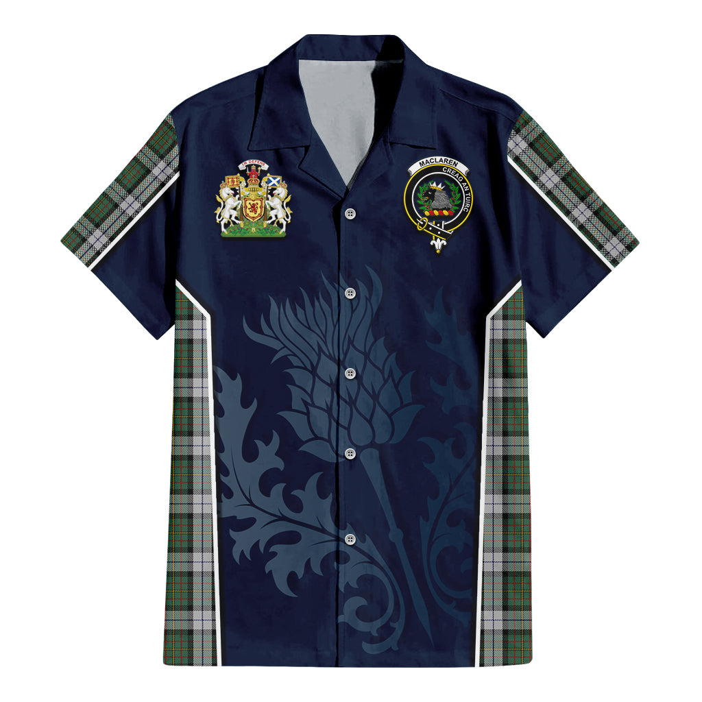 Tartan Vibes Clothing MacLaren Dress Tartan Short Sleeve Button Up Shirt with Family Crest and Scottish Thistle Vibes Sport Style