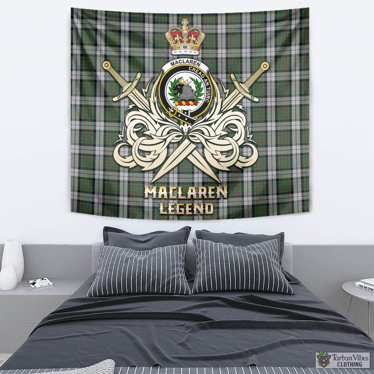 Tartan Vibes Clothing MacLaren Dress Tartan Tapestry with Clan Crest and the Golden Sword of Courageous Legacy