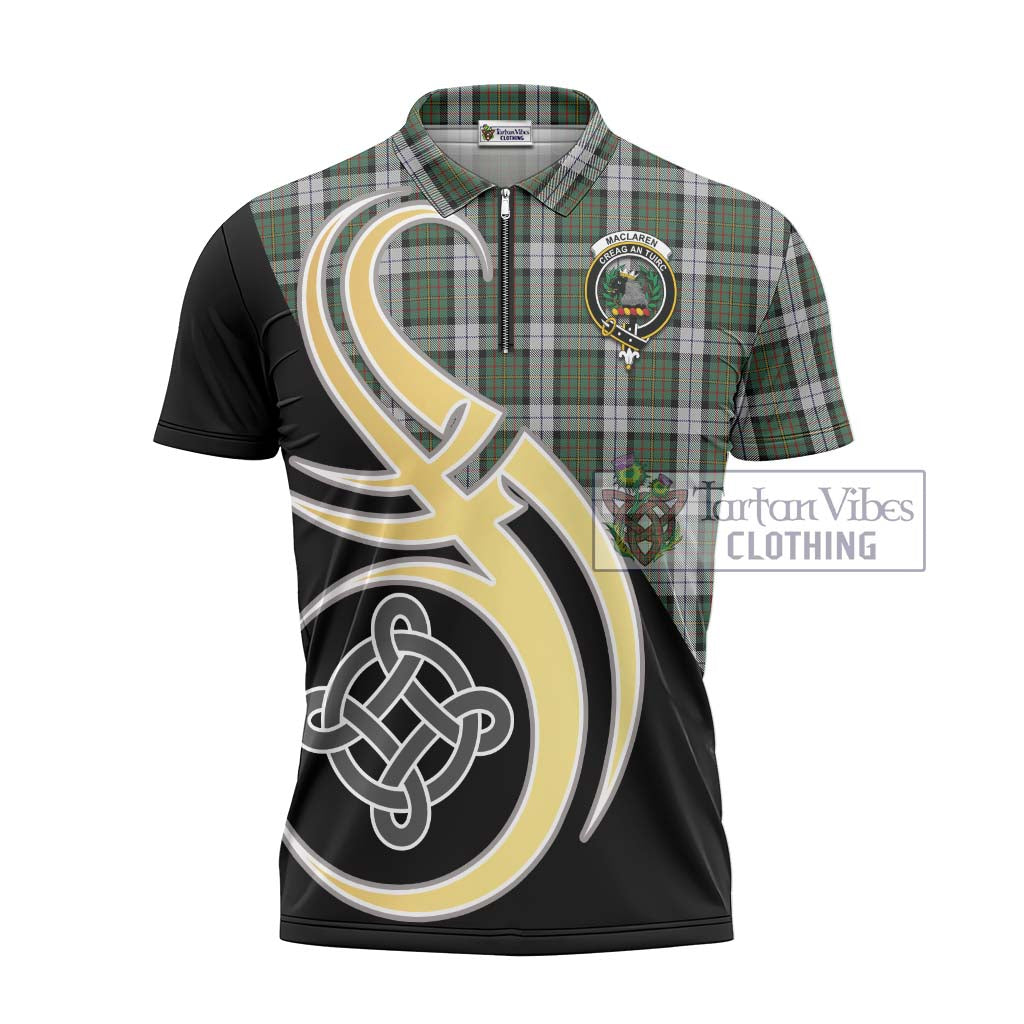 Tartan Vibes Clothing MacLaren Dress Tartan Zipper Polo Shirt with Family Crest and Celtic Symbol Style