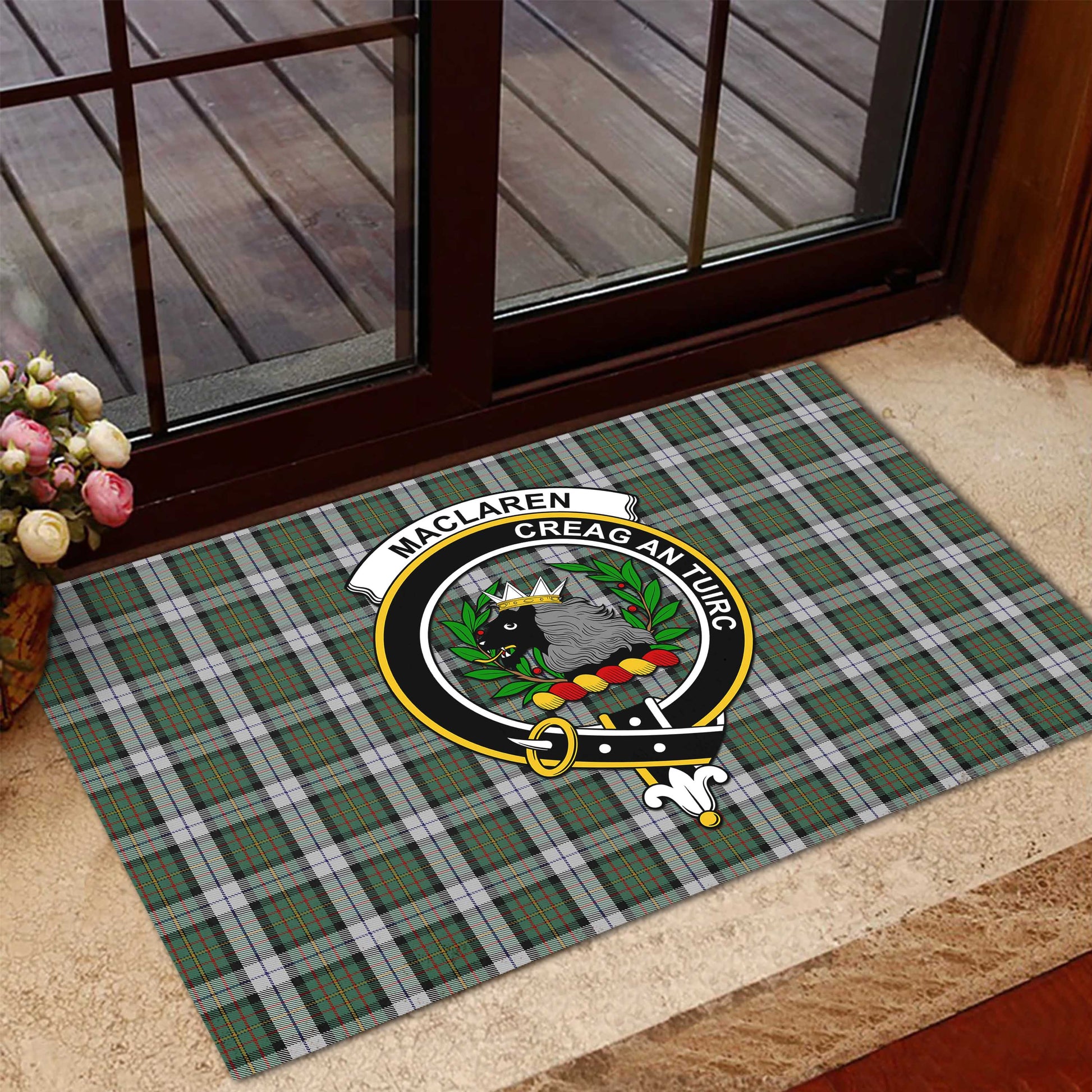 MacLaren Dress Tartan Door Mat with Family Crest - Tartanvibesclothing