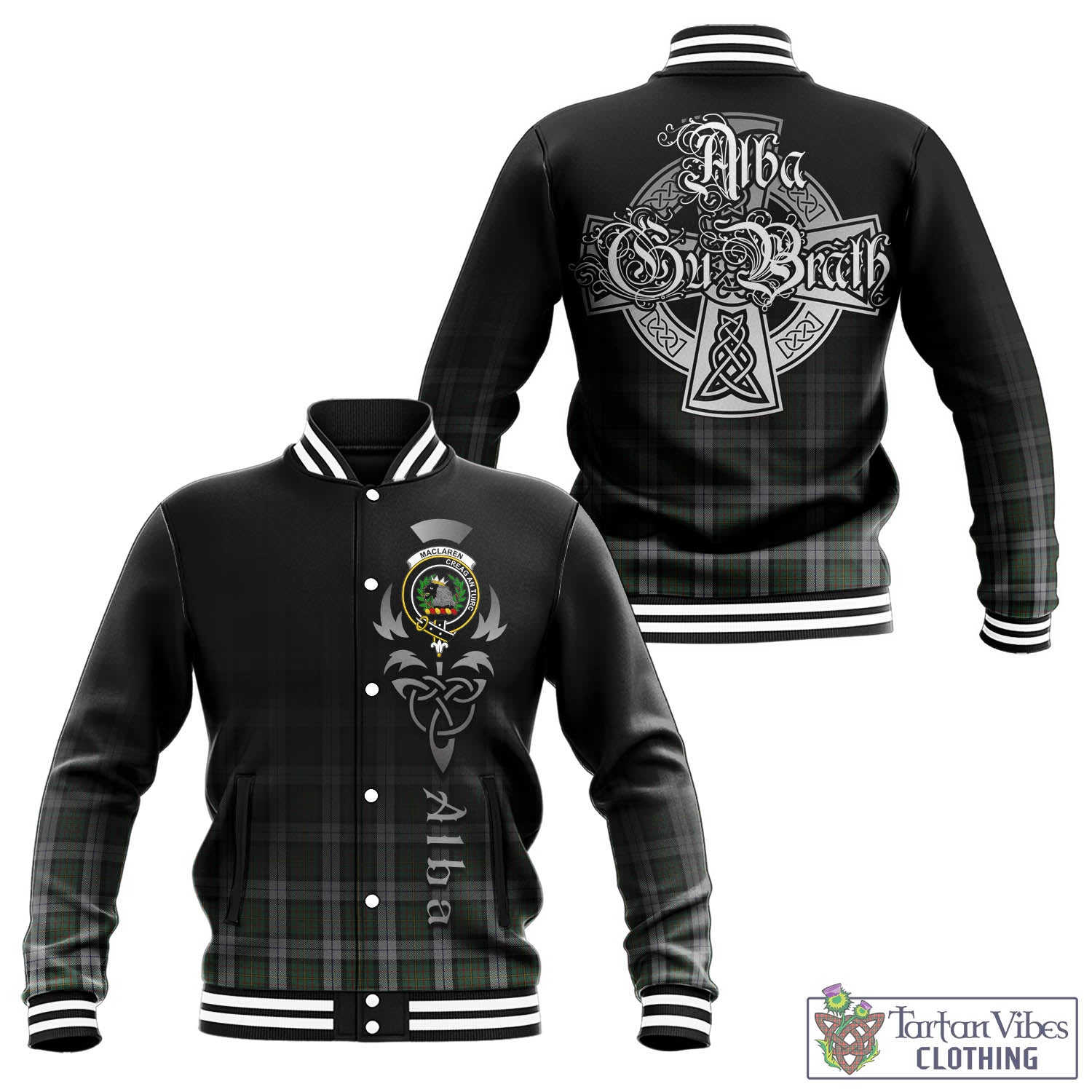 Tartan Vibes Clothing MacLaren Dress Tartan Baseball Jacket Featuring Alba Gu Brath Family Crest Celtic Inspired