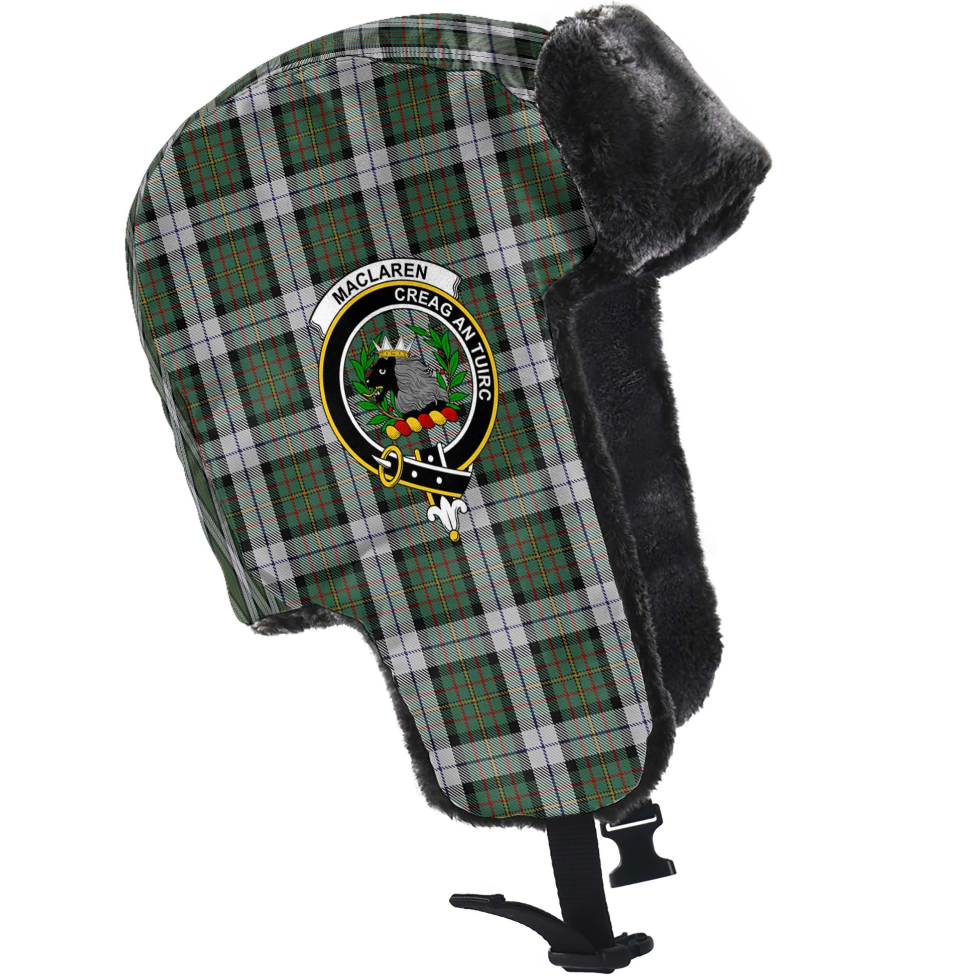 MacLaren Dress Tartan Winter Trapper Hat with Family Crest - Tartanvibesclothing